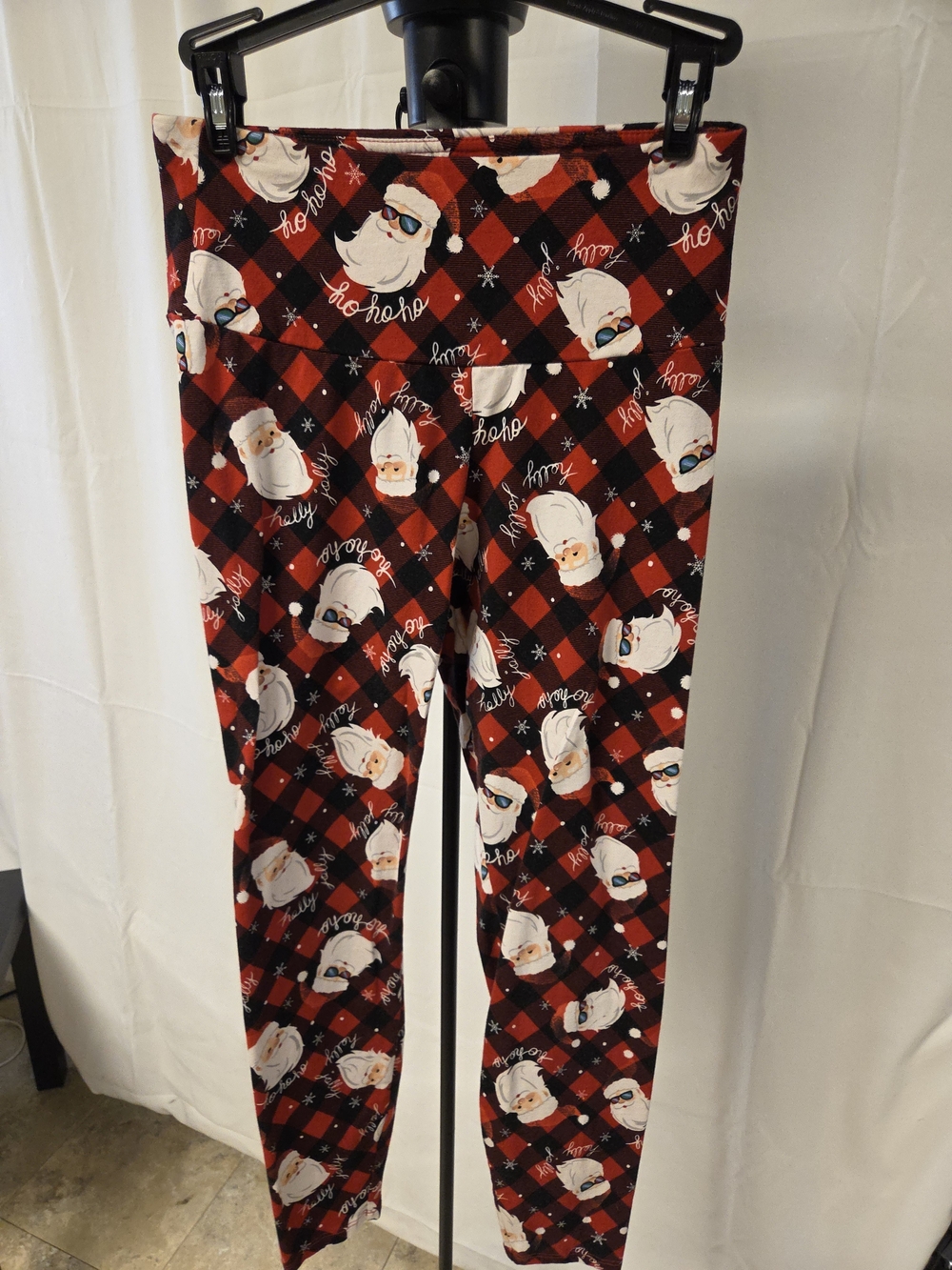 No Boundaries Red and Black Buffalo Plaid Santa Leggings